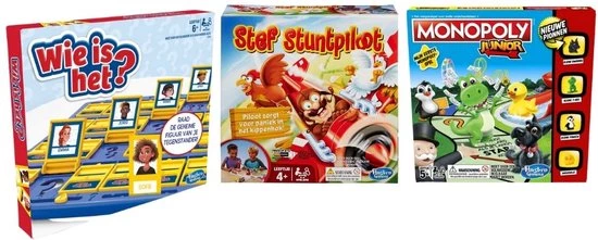 Hasbro Spellenbundel - 3 Stuks - Wie Is Het & Monopoly Junior & Stef Stuntpiloot 1 Hasbro Spellenbundel - 3 Stuks - Wie Is Het & Monopoly Junior & Stef Stuntpiloot
