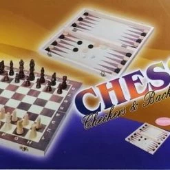 WingRepublic-Houten Schaakspel En Damspel En Backgammon -Reisspel- 3 In 1spellen - Reiseditie