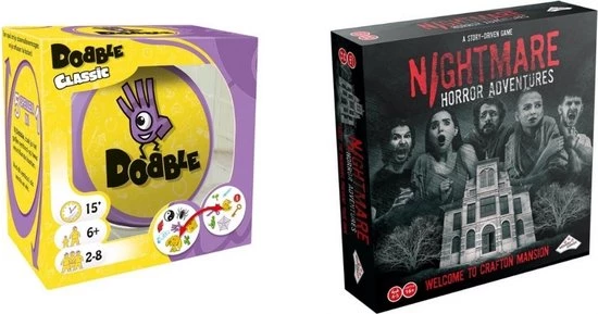 Merkloos Spellenbundel - 2 Stuks - Dobble Classic & Nightmare Horror Adventures 1 Merkloos Spellenbundel - 2 Stuks - Dobble Classic & Nightmare Horror Adventures
