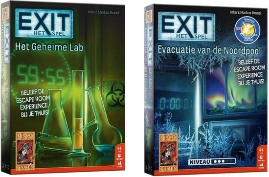 999 Games Spellenbundel - 2 Stuks - Exit - Het Geheime Lab & Evacuatie Van De Noordpool 1 999 Games Spellenbundel - 2 Stuks - Exit - Het Geheime Lab & Evacuatie Van De Noordpool