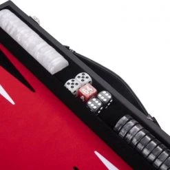 Longfield Backgammon 15"inch Zwart Rood En Wit Ingelegd Vilt