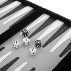 Longfield Backgammon 11 Inch Grijs/ Zwart/ Wit Gestikt