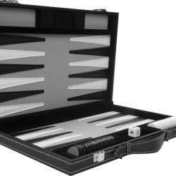 Longfield Backgammon 11 Inch Grijs/ Zwart/ Wit Gestikt -bordspellen Winkel 550x452 2