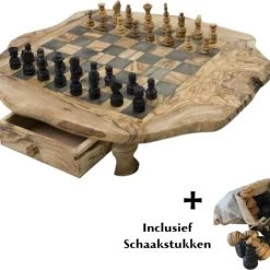 Olijfolie & Honing Schaakbord Met Laden, Met Schaakstukken, Rustiek