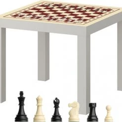 Merkloos Tafeltje Met Schaakbord Print Incl. Stukken - Wit - MET Opdruk Stukken