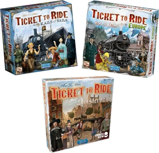 Days Of Wonder Spellenbundel - Ticket To Ride - 3 Stuks - Basisspellen Rails And Sails En Europa & Uitbreiding Amsterdam 1 Days Of Wonder Spellenbundel - Ticket To Ride - 3 Stuks - Basisspellen Rails And Sails En Europa & Uitbreiding Amsterdam