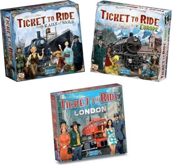 Days Of Wonder Spellenbundel - Ticket To Ride - 3 Stuks - Basisspellen Rails And Sails En Europa & Uitbreiding Londen 1 Days Of Wonder Spellenbundel - Ticket To Ride - 3 Stuks - Basisspellen Rails And Sails En Europa & Uitbreiding Londen