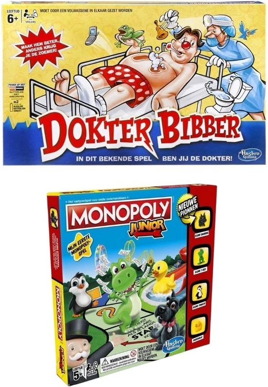 Hasbro Spellenbundel - 2 Stuks - Dokter Bibber & Monopoly Junior 1 Hasbro Spellenbundel - 2 Stuks - Dokter Bibber & Monopoly Junior