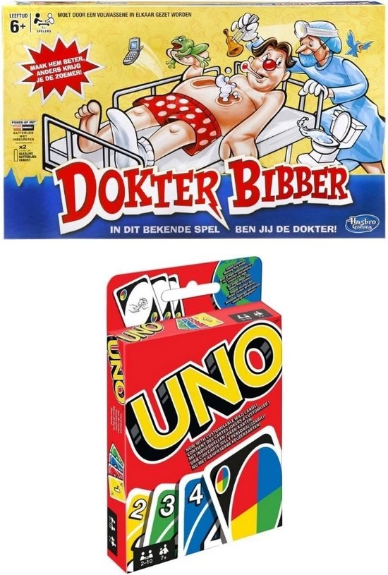Hasbro Spellenbundel - 2 Stuks - Dokter Bibber & Uno 1 Hasbro Spellenbundel - 2 Stuks - Dokter Bibber & Uno