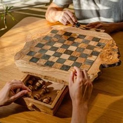 Olijfolie & Honing Schaakbord Met Laden, Met Schaakstukken, Rustiek -bordspellen Winkel 550x823 5